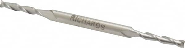 Made in USA - 1/8", 3/4" LOC, 3/16" Shank Diam, 3-1/8" OAL, 2 Flute, Cobalt Square End Mill - Double End, Uncoated, Spiral Flute, 30° Helix, Centercutting - Benchmark Tooling