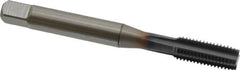 OSG - 1/4-28 UNF 2B 4 Flute TiCN Finish Powdered Metal Straight Flute Machine Tap - Modified Bottoming, Right Hand Thread, 2-1/2" OAL, 1" Thread Length, H4 Limit, Oversize - Exact Industrial Supply