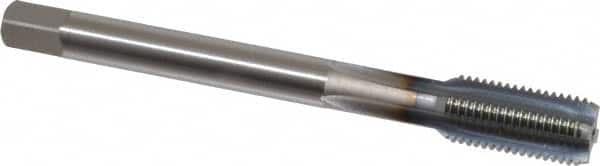 OSG - 7/16-20 UNF 4 Flute TiCN Finish Powdered Metal Straight Flute Machine Tap - Bottoming, Right Hand Thread, 3-5/32" OAL, 1-7/16" Thread Length, H3 Limit, Oversize - Exact Industrial Supply
