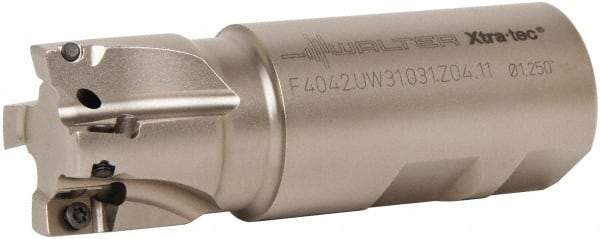 Walter - 1-1/2" Cut Diam, 15mm Max Depth of Cut, 1-1/4" Shank Diam, 3.698" OAL, Indexable Square Shoulder End Mill - AD.T 1606.. Inserts, Weldon Shank, 90° Lead Angle - Benchmark Tooling