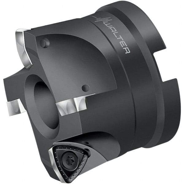 Walter - 63.5mm Cut Diam, 19.05mm Arbor Hole, 1.5mm Max Depth of Cut, Indexable Chamfer & Angle Face Mill - 5 Inserts, P 2633.- R14 Insert, Right Hand Cut, Through Coolant, Series F2330 - Benchmark Tooling