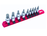 9 Piece - Hex Metric Socket Set  1/4" Square Drive 1.5-4.0 3/8" Square Drive 5.0-10.0mm On Rail - 1/4" Replaceable Hex Bits. - Benchmark Tooling