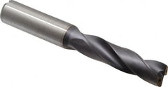 Kennametal - 9/16" 180° Spiral Flute Solid Carbide Screw Machine Drill Bit - TiAlN Finish, Right Hand Cut, 2-9/16" Flute Length, 115mm OAL, Flat-Bottom Point, Straight Shank, Through Coolant - Benchmark Tooling