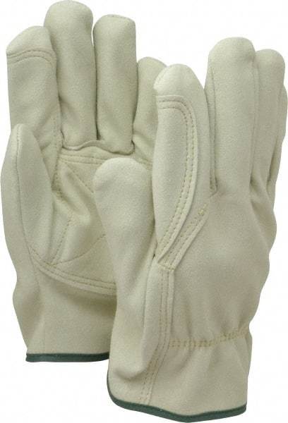 MCR Safety - Size M (8) Split Cowhide General Protection Work Gloves - For Work & Driver, Uncoated, Slip-On Cuff, Full Fingered, Beige, Paired - Benchmark Tooling