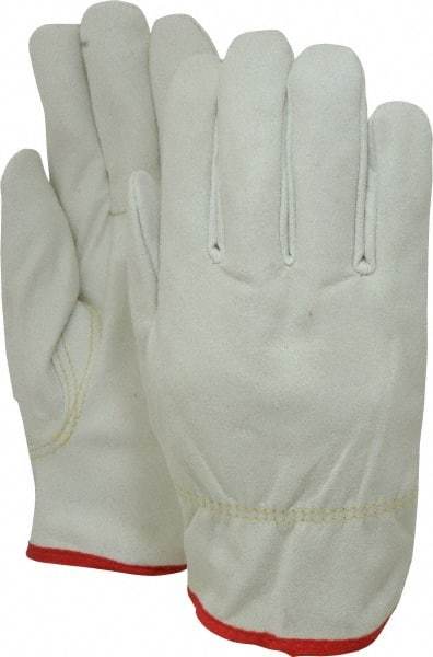 MCR Safety - Size S (7) Synthetic Leather Cold Protection Work Gloves - For Work & Driver, Uncoated, Slip-On Cuff, Full Fingered, Beige/Yellow/Red, Paired - Benchmark Tooling