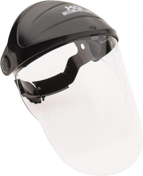 MCR Safety - Nylon Black Ratchet Adjustment, Face Shield & Headgear Set - 12-1/2" Wide x 9" High x 0.05" Thick, Scratch Resistant, Clear Window - Benchmark Tooling
