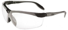 Uvex - Clear Lenses, Framed Safety Glasses - Scratch Resistant, Pewter/Black Polycarbonate with Elastomer Frame, Adjustable Temples, Size S, Wrap Around - Benchmark Tooling