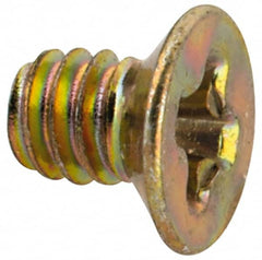 Made in USA - #2-56 UNC, 1/8" OAL Phillips Drive Machine Screw - Flat Head, Grade 3 Steel, Yellow Cadmium-Plated Finish, Without Washer - Benchmark Tooling