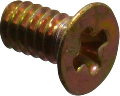 Made in USA - #0-80 UNF, 1/8" OAL Phillips Drive Machine Screw - Flat Head, Grade 3 Steel, Yellow Cadmium-Plated Finish, Without Washer - Benchmark Tooling