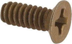 Made in USA - #6-32 UNC, 3/8" OAL Phillips Drive Machine Screw - Flat Head, Grade 3 Steel, Yellow Cadmium-Plated Finish, Without Washer - Benchmark Tooling