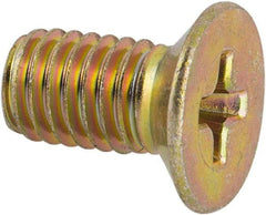 Made in USA - #10-32 UNF, 3/8" OAL Phillips Drive Machine Screw - Flat Head, Grade 3 Steel, Yellow Cadmium-Plated Finish, Without Washer - Benchmark Tooling