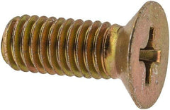Made in USA - #10-32 UNF, 1/2" OAL Phillips Drive Machine Screw - Flat Head, Grade 3 Steel, Yellow Cadmium-Plated Finish, Without Washer - Benchmark Tooling