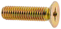 Made in USA - #10-32 UNF, 3/4" OAL Phillips Drive Machine Screw - Flat Head, Grade 3 Steel, Yellow Cadmium-Plated Finish, Without Washer - Benchmark Tooling