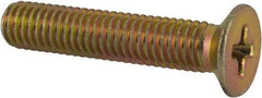 Made in USA - #10-32 UNF, 1" OAL Phillips Drive Machine Screw - Flat Head, Grade 3 Steel, Yellow Cadmium-Plated Finish, Without Washer - Benchmark Tooling