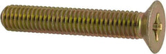 Made in USA - #10-32 UNF, 1-1/8" OAL Phillips Drive Machine Screw - Flat Head, Grade 3 Steel, Yellow Cadmium-Plated Finish, Without Washer - Benchmark Tooling