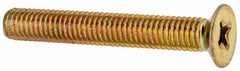 Made in USA - #10-32 UNF, 1-3/8" OAL Phillips Drive Machine Screw - Flat Head, Grade 3 Steel, Yellow Cadmium-Plated Finish, Without Washer - Benchmark Tooling