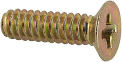 Made in USA - #6-32 UNC, 1/2" OAL Phillips Drive Machine Screw - Flat Head, Grade 3 Steel, Yellow Cadmium-Plated Finish, Without Washer - Benchmark Tooling