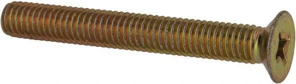 Made in USA - #10-32 UNF, 1-1/2" OAL Phillips Drive Machine Screw - Flat Head, Grade 3 Steel, Yellow Cadmium-Plated Finish, Without Washer - Benchmark Tooling