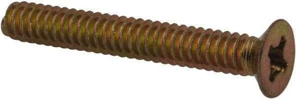 Made in USA - #6-32 UNC, 1" OAL Phillips Drive Machine Screw - Flat Head, Grade 3 Steel, Yellow Cadmium-Plated Finish, Without Washer - Benchmark Tooling