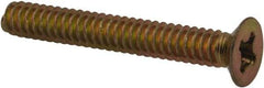 Made in USA - #6-32 UNC, 1" OAL Phillips Drive Machine Screw - Flat Head, Grade 3 Steel, Yellow Cadmium-Plated Finish, Without Washer - Benchmark Tooling