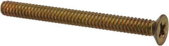Made in USA - #6-32 UNC, 1-1/2" OAL Phillips Drive Machine Screw - Flat Head, Grade 3 Steel, Yellow Cadmium-Plated Finish, Without Washer - Benchmark Tooling