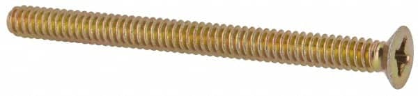 Made in USA - #6-32 UNC, 1-3/4" OAL Phillips Drive Machine Screw - Flat Head, Grade 3 Steel, Yellow Cadmium-Plated Finish, Without Washer - Benchmark Tooling