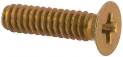 Made in USA - #4-40 UNC, 7/16" OAL Phillips Drive Machine Screw - Flat Head, Grade 3 Steel, Yellow Cadmium-Plated Finish, Without Washer - Benchmark Tooling