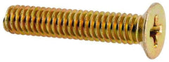 Made in USA - #8-32 UNC, 7/8" OAL Phillips Drive Machine Screw - Flat Head, Grade 3 Steel, Yellow Cadmium-Plated Finish, Without Washer - Benchmark Tooling