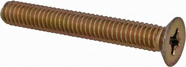 Made in USA - #8-32 UNC, 1-1/4" OAL Phillips Drive Machine Screw - Flat Head, Grade 3 Steel, Yellow Cadmium-Plated Finish, Without Washer - Benchmark Tooling