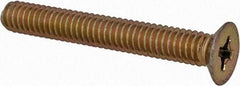 Made in USA - #8-32 UNC, 1-1/4" OAL Phillips Drive Machine Screw - Flat Head, Grade 3 Steel, Yellow Cadmium-Plated Finish, Without Washer - Benchmark Tooling