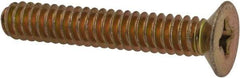 Made in USA - #10-24 UNC, 1-1/8" OAL Phillips Drive Machine Screw - Flat Head, Grade 3 Steel, Yellow Cadmium-Plated Finish, Without Washer - Benchmark Tooling