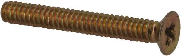 Made in USA - #4-40 UNC, 7/8" OAL Phillips Drive Machine Screw - Flat Head, Grade 3 Steel, Yellow Cadmium-Plated Finish, Without Washer - Benchmark Tooling