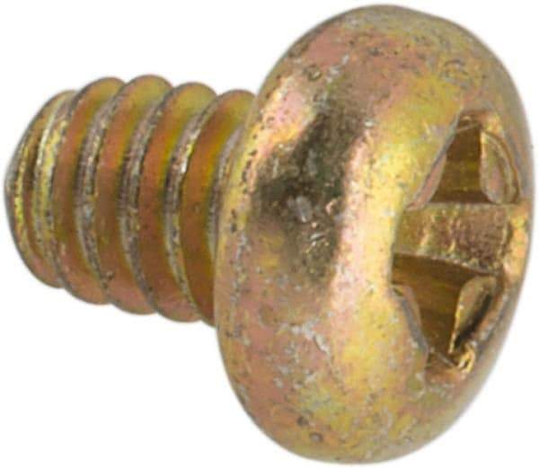 Made in USA - #2-56 UNC, 1/8" Length Under Head Phillips Drive Machine Screw - Pan Head, Grade 3 Steel, Yellow Cadmium-Plated Finish, Without Washer - Benchmark Tooling