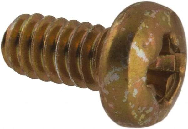 Made in USA - #2-56 UNC, 3/16" Length Under Head Phillips Drive Machine Screw - Pan Head, Grade 3 Steel, Yellow Cadmium-Plated Finish, Without Washer - Benchmark Tooling