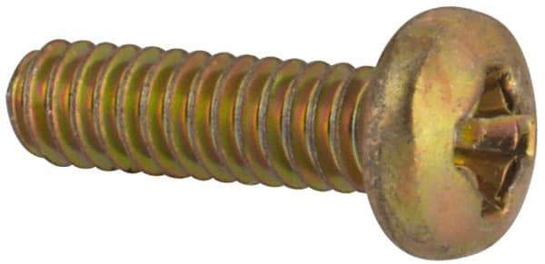Made in USA - #2-56 UNC, 5/16" Length Under Head Phillips Drive Machine Screw - Pan Head, Grade 3 Steel, Yellow Cadmium-Plated Finish, Without Washer - Benchmark Tooling