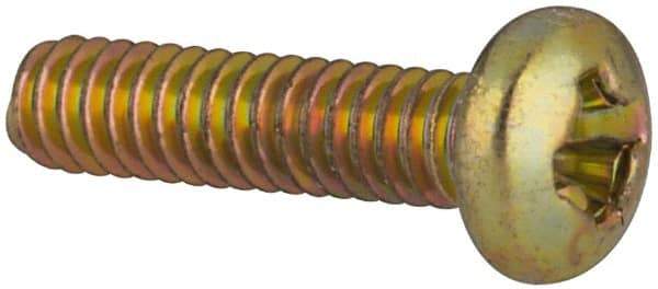 Made in USA - #2-56 UNC, 3/8" Length Under Head Phillips Drive Machine Screw - Pan Head, Grade 3 Steel, Yellow Cadmium-Plated Finish, Without Washer - Benchmark Tooling