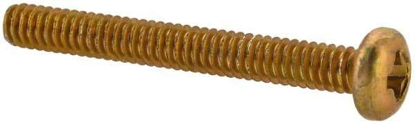 Made in USA - #2-56 UNC, 3/4" Length Under Head Phillips Drive Machine Screw - Pan Head, Grade 3 Steel, Yellow Cadmium-Plated Finish, Without Washer - Benchmark Tooling