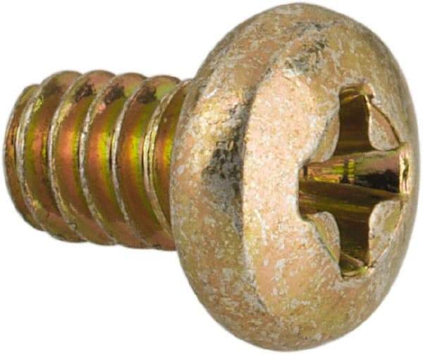 Made in USA - #4-40 UNC, 3/16" Length Under Head Phillips Drive Machine Screw - Pan Head, Grade 3 Steel, Yellow Cadmium-Plated Finish, Without Washer - Benchmark Tooling