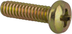Made in USA - #4-40 UNC, 7/16" Length Under Head Phillips Drive Machine Screw - Pan Head, Grade 3 Steel, Yellow Cadmium-Plated Finish, Without Washer - Benchmark Tooling
