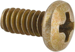 Made in USA - #6-32 UNC, 5/16" Length Under Head Phillips Drive Machine Screw - Pan Head, Grade 3 Steel, Yellow Cadmium-Plated Finish, Without Washer - Benchmark Tooling