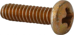 Made in USA - #6-32 UNC, 1/2" Length Under Head Phillips Drive Machine Screw - Pan Head, Grade 3 Steel, Yellow Cadmium-Plated Finish, Without Washer - Benchmark Tooling