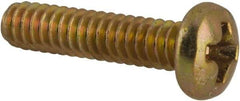 Made in USA - #6-32 UNC, 5/8" Length Under Head Phillips Drive Machine Screw - Pan Head, Grade 3 Steel, Yellow Cadmium-Plated Finish, Without Washer - Benchmark Tooling