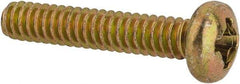 Made in USA - #6-32 UNC, 3/4" Length Under Head Phillips Drive Machine Screw - Pan Head, Grade 3 Steel, Yellow Cadmium-Plated Finish, Without Washer - Benchmark Tooling