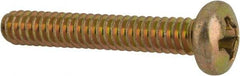 Made in USA - #6-32 UNC, 7/8" Length Under Head Phillips Drive Machine Screw - Pan Head, Grade 3 Steel, Yellow Cadmium-Plated Finish, Without Washer - Benchmark Tooling