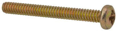 Made in USA - #6-32 UNC, 1-1/4" Length Under Head Phillips Drive Machine Screw - Pan Head, Grade 3 Steel, Yellow Cadmium-Plated Finish, Without Washer - Benchmark Tooling