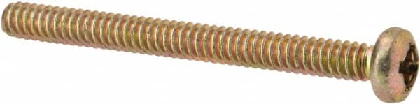 Made in USA - #6-32 UNC, 1-1/2" Length Under Head Phillips Drive Machine Screw - Pan Head, Grade 3 Steel, Yellow Cadmium-Plated Finish, Without Washer - Benchmark Tooling
