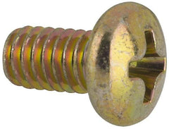Made in USA - #8-32 UNC, 5/16" Length Under Head Phillips Drive Machine Screw - Pan Head, Grade 3 Steel, Yellow Cadmium-Plated Finish, Without Washer - Benchmark Tooling