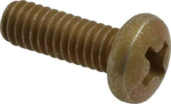 Made in USA - #8-32 UNC, 1/2" Length Under Head Phillips Drive Machine Screw - Pan Head, Grade 3 Steel, Yellow Cadmium-Plated Finish, Without Washer - Benchmark Tooling