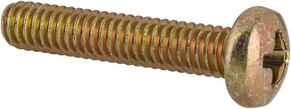 Made in USA - #8-32 UNC, 7/8" Length Under Head Phillips Drive Machine Screw - Pan Head, Grade 3 Steel, Yellow Cadmium-Plated Finish, Without Washer - Benchmark Tooling