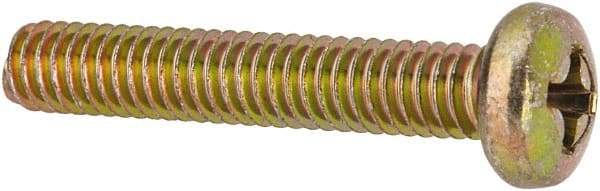 Made in USA - #8-32 UNC, 1" Length Under Head Phillips Drive Machine Screw - Pan Head, Grade 3 Steel, Yellow Cadmium-Plated Finish, Without Washer - Benchmark Tooling